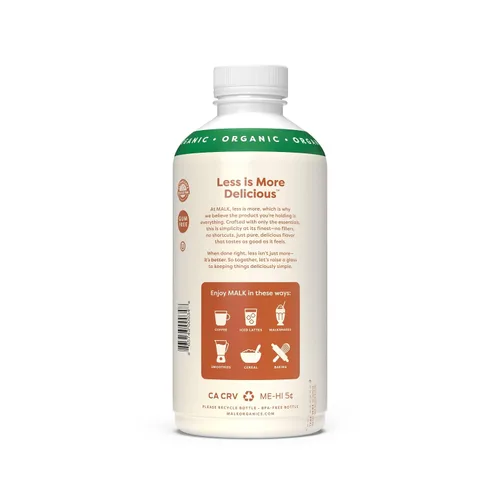 Vista 3 de Malk, leche de avena orgánica original, 32 onzas líquidas