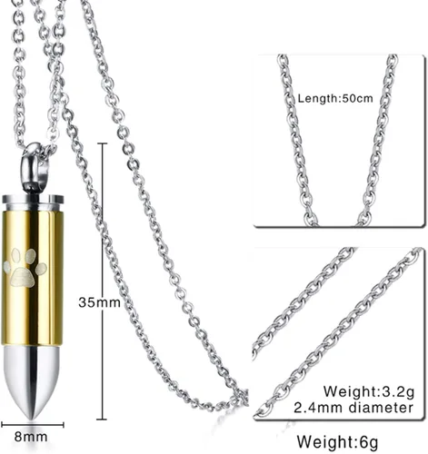 Vista 3 de 2PCS Cremation Jewelry for Ashes for Pet Dog Cat Paw Print Pendant Urn Necklace for Ashes for Men Stainless Steel Memorial Necklace Cremation