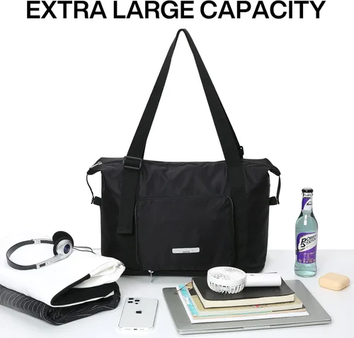 Vista 4 de Hanke Expandable Foldable Travel Duffel Bag Collapsible Carry On Bag with Luggage Strap for Airplanes, Water Resistant Weekender Overnight Bag Fits