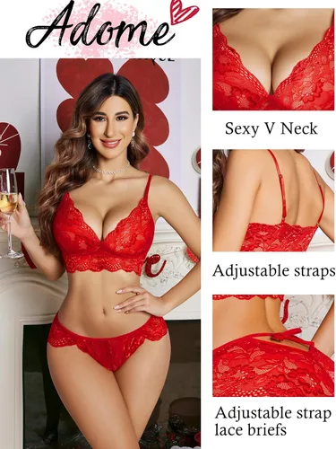 Vista 2 de ADOME - Conjunto de brasier y pantaleta de encaje, para mujer