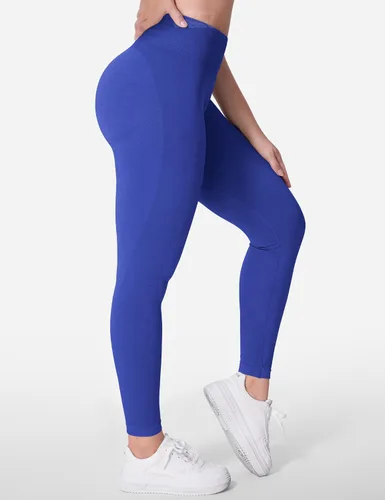 Vista 3 de QOQ Leggings sin costuras para mujer, cintura alta, para gimnasio, correr, yoga, levantamiento de glúteos, mallas de entrenamiento con control