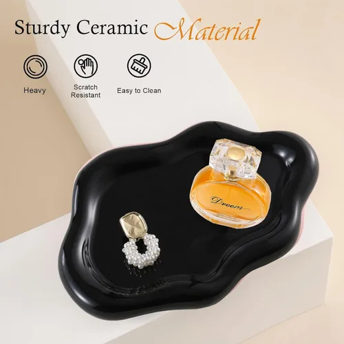 Vista 5 de CCINPPY Bandeja de cerámica para joyas y baratijas, bandeja decorativa en forma de nube para llaves para mujeres, plato porta anillos, plato bonito