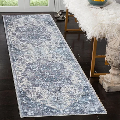 Vista 100 de GLN Rugs Bohemian - Troy - Alfombra de felpilla lavable a máquina, bohemio, lavable, antideslizante, alfombra de área de felpilla de pelo bajo