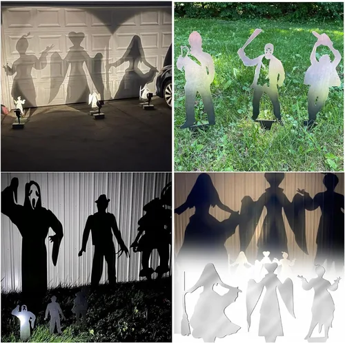 Vista 4 de Decoración de arte de metal con lanzador de sombras de Halloween, estacas espeluznantes para casa embrujada, patio y decoración al aire libre