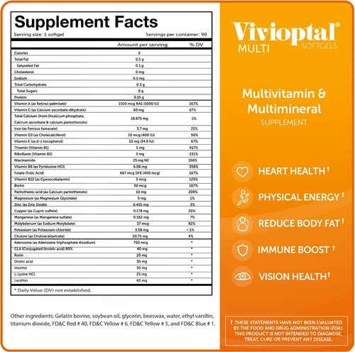 Vista 6 de Vivioptal Multi 90 cápsulas blandas - Suplemento multivitamínico y multimineral - Sustancias lipotrópicas y oligoelementos