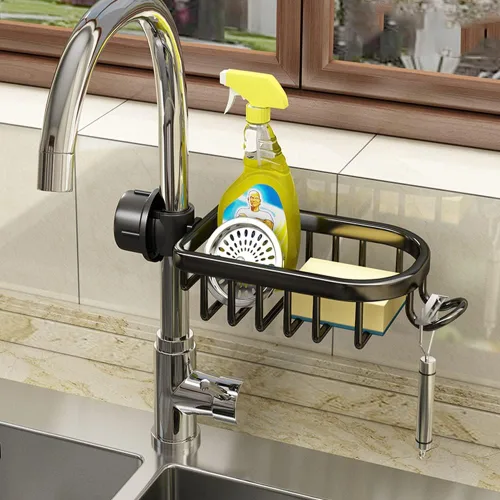 Vista 14 de Soporte de esponja para grifo, organizador para fregadero de cocina, bandeja colgante para drenaje de 1.8-2.8 cm de diámetro, organizador para Dorado