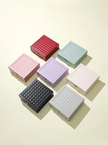 Vista 9 de AOSIFIEL Joyero con cerradura para organizador de joyas de viaje con espejo para mujeres, adolescentes y niños, estuche de joyería de escritorio