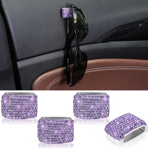 Vista 7 de ToBeQueen Soporte para gafas de sol con brillos para el salpicadero del coche, colgador de gafas de sol de diamantes de rinestone para el coche