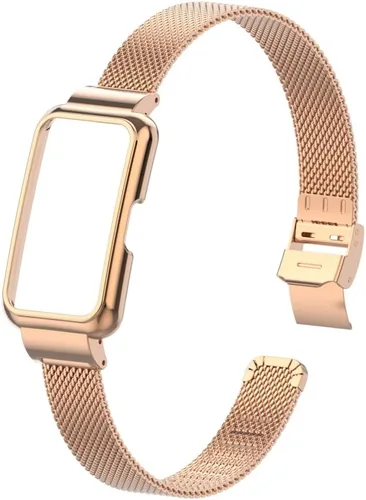 Vista 4 de HOPMC - Correa de repuesto ajustable de acero inoxidable compatible con correa de metal Huawei Band 7/8 Oro rosado