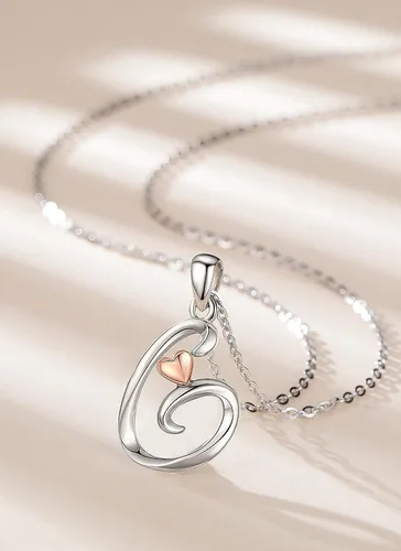 Vista 2 de CELESTIA Collares con iniciales de plata de ley 925, 26 letras con corazón de oro rosa, cadena de 18 pulgadas