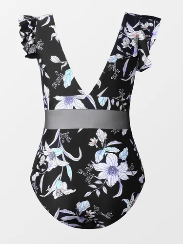 Vista 6 de CUPSHE Traje de baño de una pieza para mujer, talla grande, cuello en V, con volantes y malla
