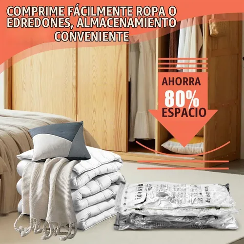 Vista 4 de Bolsas de almacenamiento al vacío, paquete de 6 bolsas medianas que ahorran espacio para edredones, mantas, ropa con bomba de mano, bolsas