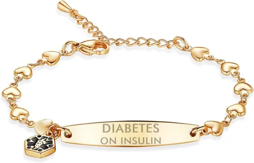 Vista 15 de mnmoom Pulseras de alerta médica para mujeres 6.5-8 pulgadas ajustables corazón links pulseras médicas con grabado