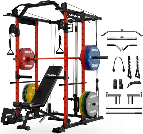 Vista 17 de Mikolo Jaula de Potencia, Rack de Potencia con Sistema de Cruce de Cables, 1500LBS Rack para Sentadillas con Sistema de Jalón LAT, Jaula de Negro