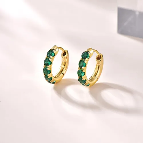 Vista 5 de Aretes de aro de oro para mujer, aretes de color verde esmeralda con circonita cúbica, regalos delicados para niñas, uso diario o viajes al trabajo
