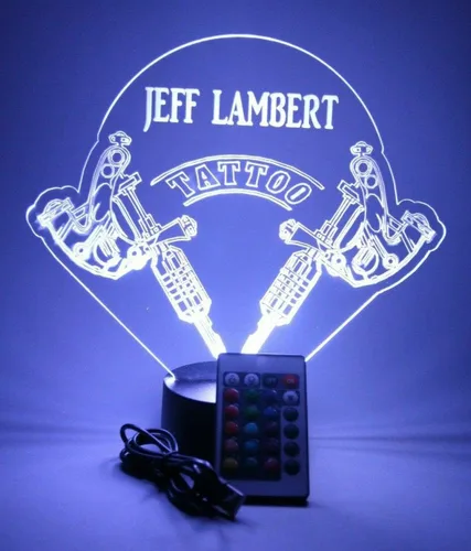 Vista 4 de MIRROR MANIA Tienda de tatuajes, arte corporal, tinta, regalo de estudio, luz nocturna, sin LED, grabado, nombre personalizado, lámpara de mesa