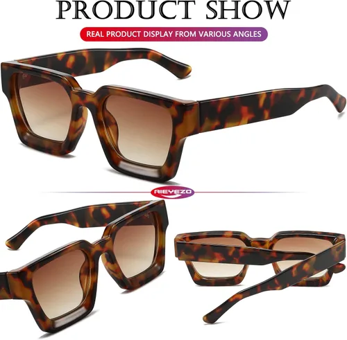 Vista 48 de AIEYEZO Gafas de sol cuadradas para mujeres y hombres, gafas de sol cuadradas con montura gruesa, estilo de diseñador simple