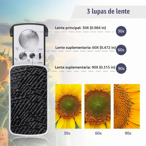 Vista 4 de 2 Piezas Lupas de Joyero 30X 60X 90X, Lupa Ocular Iluminada Deslizable con 3 Luces para Monedas Gemas Joyas Rocas Relojes (Negro)