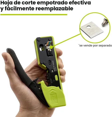 Vista 3 de trueCABLE - Herramienta de crimpado para paso a través de RJ45, crimpadora Ethernet todo en uno, cortador, pelacarga, funciona con conectores