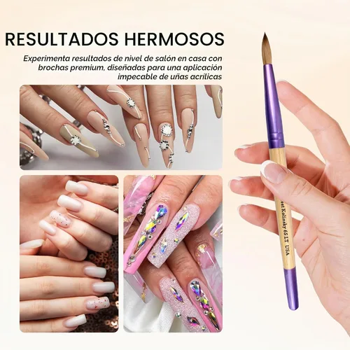 Vista 5 de PANA Pure Kolinsky Cepillo de uñas acrílico con mango de madera - forma redonda Beige