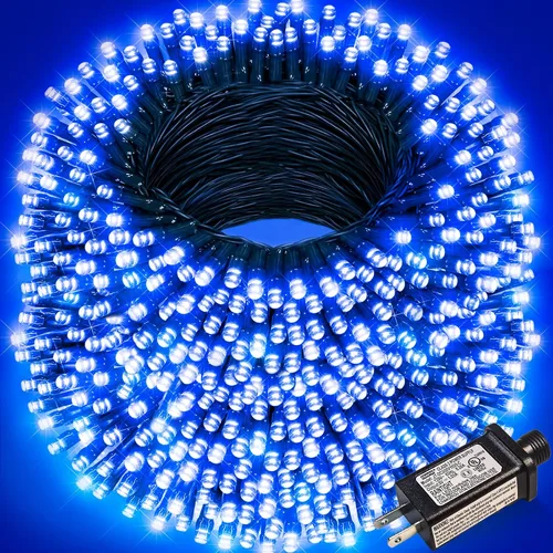 Vista 34 de Juego de 2, luces de Navidad, 200 pies, 600 LED, exterior/interior, guirnalda luces, 8 modos, impermeables, cable verde, parpadeantes, árbol, patio