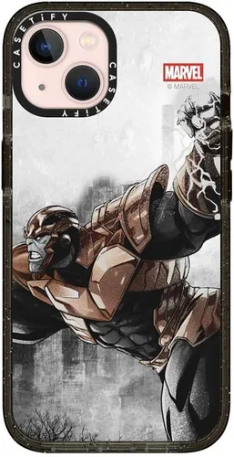 Vista 36 de CASETiFY Impact - Funda para iPhone 13 Mini [Marvel Colab / protección contra caídas de 8.2 pies/Magsafe] - Capitán América VS - Negro transparente