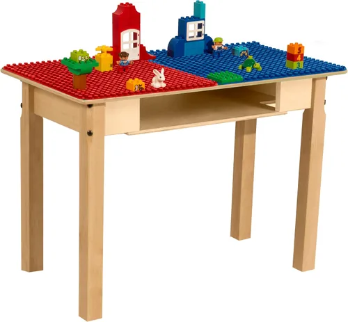 Vista 16 de Mesa DUPLO con canal y estante azul y verde