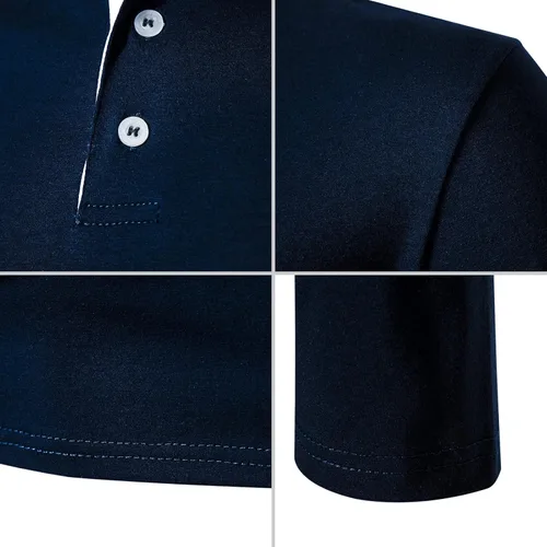 Vista 4 de A WATERWANG Polera polo de manga larga para hombre, de algodón, ajustado, diseño básico