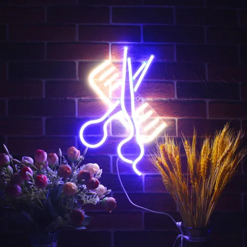 Vista 3 de AdvPro Comb & Scissors Flex Silicone LED Neon Sign - Azul - st16s32-fnu0363-b