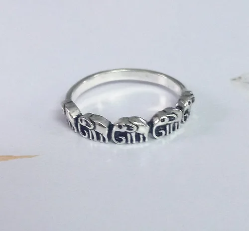 Vista 4 de Oxidized Eternity Elephant Animal Ring New 925 Sterling Silver Band
