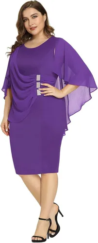 Vista 5 de Hanna Nikole Vestidos de lentejuelas para mujer, de gasa, con volantes, manga de capa, para fiesta, club, cóctel