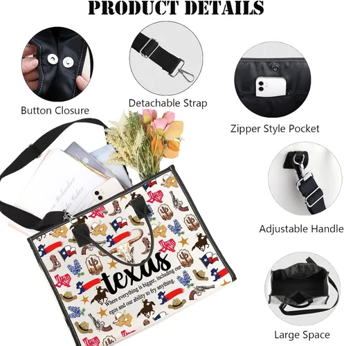 Vista 5 de JNIAP Bolsa de lona de Texas, regalos de viaje, bolsas de compras reutilizables de Texas, bolsas de comestibles