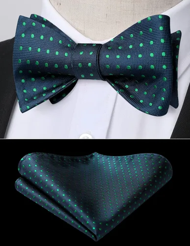 Vista 108 de HISDERN Pajaritas para hombre, diseño de lunares, corbatín y bolsillo cuadrado, clásico, esmoquin de negocios, boda, pajaritas, pañuelo