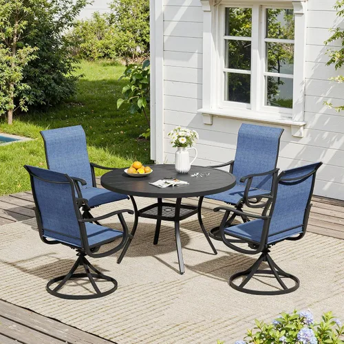 Vista 59 de VICLLAX Muebles pequeños de exterior de 3 piezas, 2 sillas giratorias de patio y mesa redonda pequeña para 2, sillas de carbón oscuro y negro