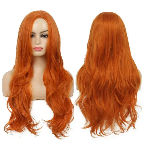 Vista 8 de Pelucas largas rizadas onduladas negras para mujer, parte lateral, aspecto natural, sintética, para cosplay, resistente al calor, peluca de repuesto
