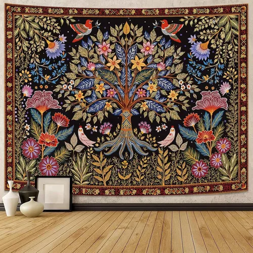 Vista 17 de Lunerfex Tapiz de árbol de la vida, tapiz de pared de fase lunar, tapices verdes para dormitorio, techo, tapices para colgar en la pared