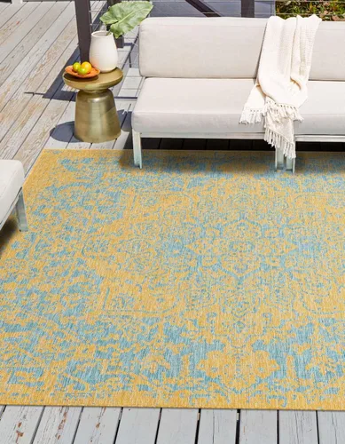 Vista 19 de Unique Loom Jill Zarin Jill Zarin Outdoor Collection - Alfombra Dubái (3 pies 3 pulgadas, redonda, rosa y aguamarina/azul claro)