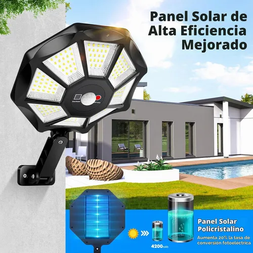 Vista 4 de Luces solares para exteriores impermeables, luces de inundación LED de 6500K 168 luces para exteriores con sensor de movimiento, iluminación solar