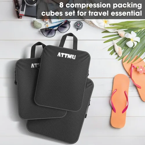 Vista 6 de Juego de 8 cubos de embalaje de compresión, cubos de embalaje expandibles para accesorios esenciales de viaje, bolsas de compresión de viaje