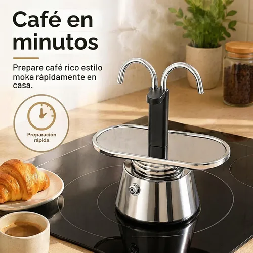 Vista 4 de Olla de Moka de Acero Inoxidable, Cafetera de Espresso de 2 Tazas para Estufa con Doble Boca, Fácil de Operar, Prepara Café Rápidamente, Olla
