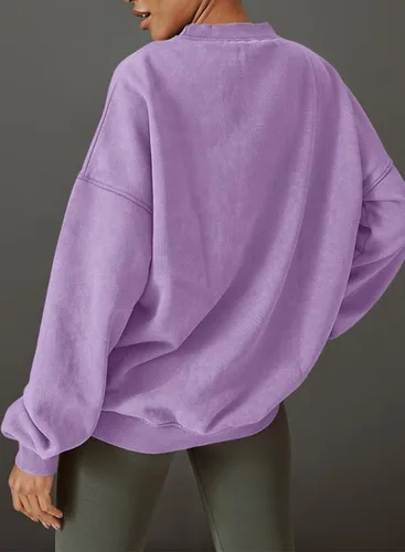 Vista 3 de SHEWIN Sudaderas para mujer, cuello redondo, color sólido, a la moda, cálidas, de gran tamaño, ligeras, sin botones