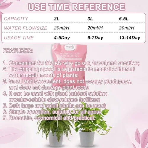 Vista 6 de 3 Pcs Plant Self Watering Device,6.5L Automatic Vacation Plant Waterer Bag