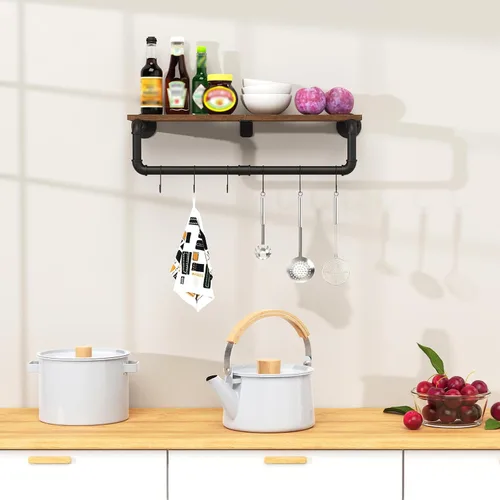 Vista 7 de Perchero Industrial de Tubería, Perchero de Ropa de Hierro Resistente Montado en Pared para Colgar Ropa, Estante con Barra para Colgar