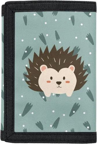 Vista 2 de Cartera triple para niños, bolsa de mano azul Corgi de dibujos animados, para niños y niñas, tarjetero escolar organizador, Erizo de dibujos