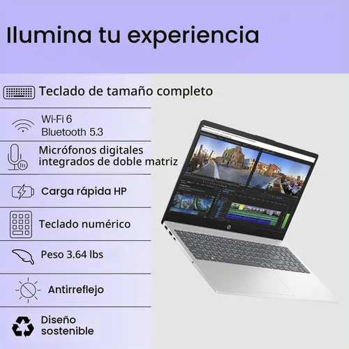 Vista 3 de Laptop HP FHD de 15.6", procesador Intel N100, RAM de 16 GB, SSD NVMe de 256 GB, WiFi 6, Bluetooth 5.3, Windows 11 Home, plata natural
