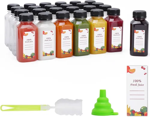 Vista 9 de OBKJJ Botellas de Plástico para Jugo 150 piezas 2 oz Botellas de Agua de Plástico Vacías con Tapas Recipientes Transparentes Reutilizables