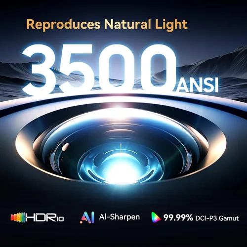Vista 10 de Proyector para exteriores con Netflix integrado, soporte 4K, proyector inteligente de brillo 3500 con WiFi y Bluetooth, enfoque automático y Plateado