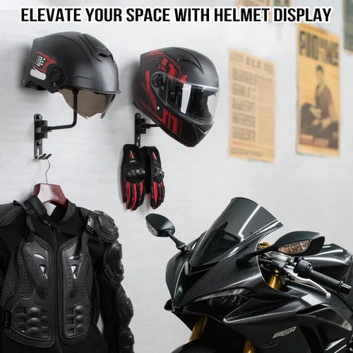 Vista 2 de PUERSI Soporte de pared para casco, rotación de 180°, para motocicleta, bicicleta, carreras, ropa exterior, exhibición de equipo deportivo