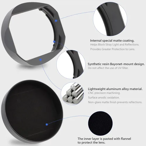 Vista 5 de Haoge LH-X18N Bayoneta Square Metal Lens Hood para Fujifilm Fuji XF 0.630-3.150 in F4 R OIS WR, Fujinon XF16-55mmF2.8 R LM WR II Pantalla de lente