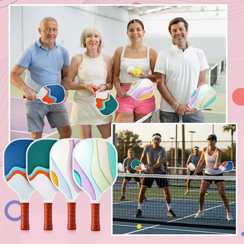 Vista 6 de Juego de 8 palas de paddleball de madera, raqueta ligera con agarre ergonómico y 2 bolsas de transporte para jugadores de todos los niveles, hombres